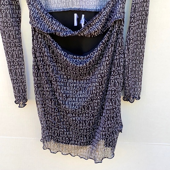 Princess Polly Womens 8 black Text me long sleeve mini dress-TIE NOT INCLUDED - Picture 5 of 8